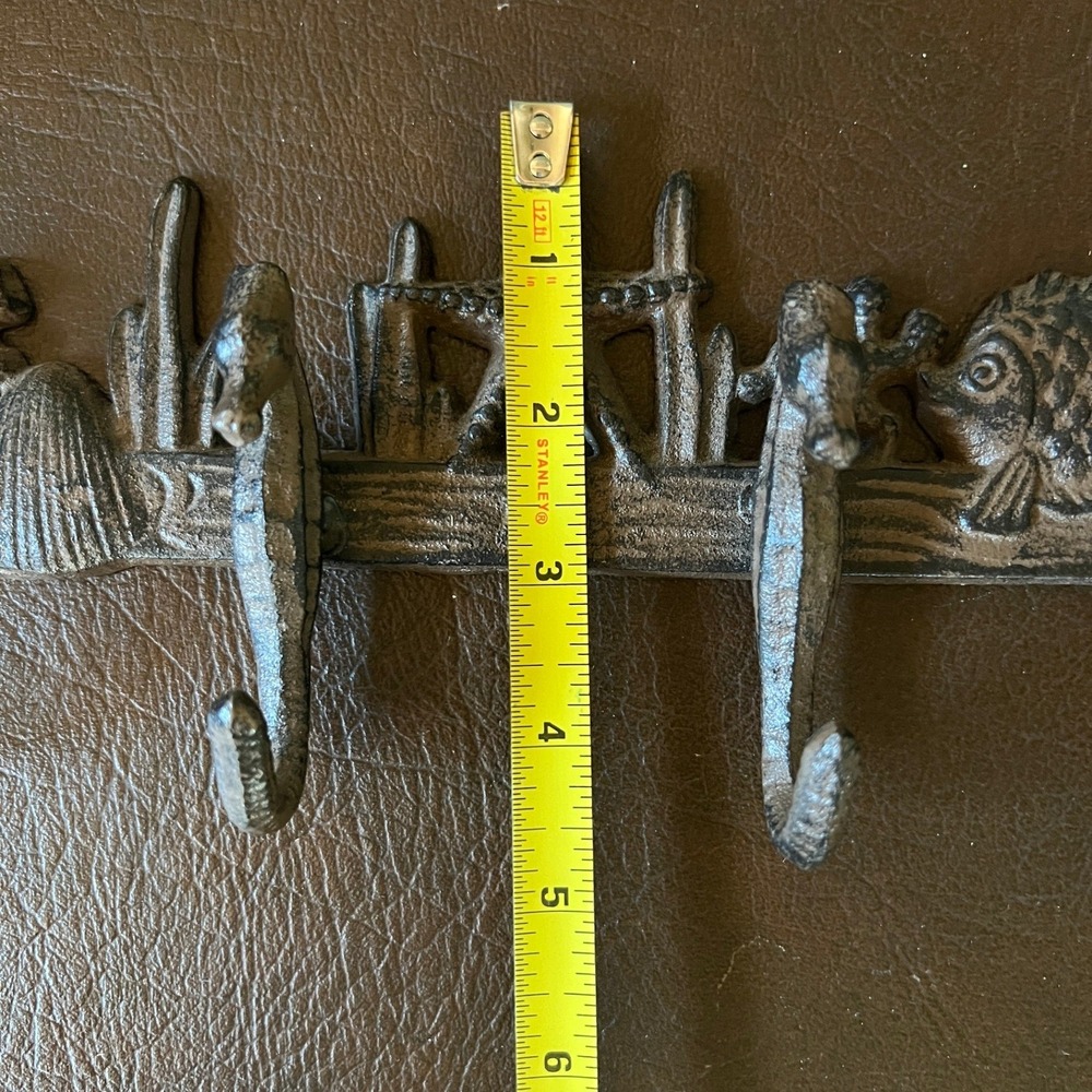 Nautical Cast Iron Wall Hook Rack Coastal Beach Shell Seahorse Starfish Decor - Picture 12 of 12